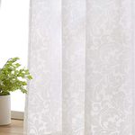 White Sheer Curtains for Windows 63" Burnout Vintage Floral Leaf Pattern Window Sheer Drapes for Living Room Rod Pocket 54" 1Pair