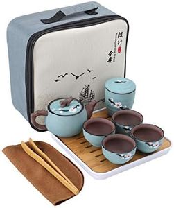 fanquare Portátil Kung Fu Juego de Té con Bolsa de Viaje, Juego de Tazas de Cerámica de Flor de Cerezo Zisha, 1 Tetera, 4 Tazas de Té y 1 Bolsitas de Té