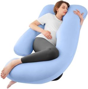 Sasttie Pregnancy Pillows for Sleeping, U Shaped Cooling Full Body Pillow Pregnancy Must Haves, Maternity Pillow for Pregnant Women, Pillow with Removable Cover for Side Sleeper, Light Blue