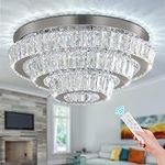 Cainjiazh 16.5" Crystal Chandelier Modern Crystal Ceiling Light LED Chandeliers with Remote Control 3 Layers Flush Mount Ceiling Light Fixtures for Bedrooms Living Room Dining Room Lights (Dimmable)