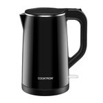 COOKTRON 1.7L Quiet Electric Kettle, Double Wall Hot Water Boiler BPA-Free Cool Touch Tea Kettle, Cordless with Auto Shut-Off & Boil Dry Protection, 1500W Fast Boiling, Black