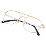 Roshfort Unisex Eyeglasses For Men Women Spectacle Frames Light Weight Blueray Block Eye Protection Glasses For Computer Zero Power Bluecut lens Square Medium Size M-3076 Frame Gold