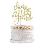 Qertesl Gold Glitter Cheers to 35 years Cake topper, Happy 35th Birthday Cake Decorations,Perfect for 35 Years Cake Decorating,Wedding/Anniversary Party Decorating supplies.