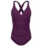 FLYRONG Swimming Consume for Women V Neck One Piece Tummy Control Swimsuits for Women Swimwear, XL (UK20-22), Burgundy