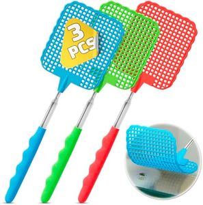3 PCS Extendable Fly Swatter Plastic Fly Swatter Racket - Bug Swatter Metal Long Handle Fly Swatter Telescoping Fly Swatter - Heavy Duty Fly Swatter Mosquito Swatter Racket