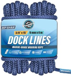 Premium Nylon Boat Dock Lines & Ropes for Docking 3/8'' x 15' | Double Braided Marine Rope & Mooring Line| Boat Ropes for Docking with Loop | UV & Saltwater Resistant Dock Ropes for Boats & Pontoons