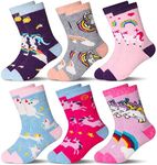 Eocom Kids Wool Socks Winter Warm Wool Hiking Thermal Thick Boot Cozy Crew Socks for Toddlers Boys Girls 6 Pairs, Unicorn, 1-3 Years