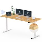 FLEXISPOT EC5 Classic 3 Stages Dual Motor Electric Standing Desk 72x30 Inch Bamboo Whole-Piece Board Height Adjustable Desk Electric Stand Up Desk Sit Stand Desk(White Frame + Bamboo Desktop)