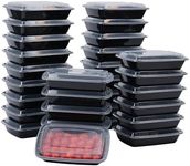 okam Meal Prep Container BPA-Free - Pack of 35 Reusable, 830ml Plastic Food Prep Containers Storage Boxes, Dishwasher, Microwave & Freezer Safe, use for Meal Planning & Food Prep, Black with Clear Lid