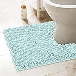 ITSOFT Non-Slip Shaggy Chenille Toilet Contour Bathroom Rug with Water Absorbent, 24 x 21 Inches U-Shaped Spa Blue