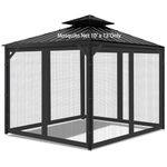 AONEAR Gazebo Universal Replacement Mosquito Netting, 10' x 12' Outdoor Mesh Netting Screen 4-Panel Sidewall with Zipper for Patio, Canopy, Garden and Backyard, Black(Mosquito Net Only)