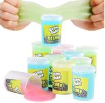 Kicko Glow in the Dark Slime Kit - 12-Pack Slime Toy for Kids in 4.5-Inch Can - Glowing Neon Colors in Green, Blue, Orange, Yellow - Fun Kid Slime as Party Favors, Goody Bag Fillers, or Birthday Gifts