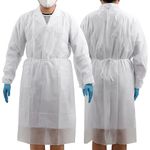 JMU 100 Pcs Disposable Isolation Gowns Bulk, PP Medical Gowns Long with Knitted Cuffs (White)