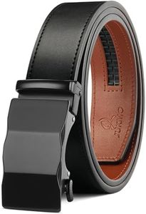 JUKMO Men’s 35mm Leather Ratchet Belt with Original Slide Buckle in Gift Box, Three Surfaces - Black, XL-46" to 50" Waist Adjustable (Length 57")