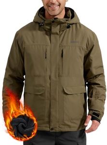 FREE SOLDIER Men's Waterproof Ski Jacket Fleece Lined Warm Winter Snow Coat with Hood Fully Taped Seams(Army Green,S)