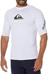 Quiksilver Men's Standard All Time Short Sleeve Rashguard UPF 50 Sun Protection Surf Shirt, White, Medium