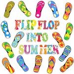 74 Pieces Flip Flop Accents Colorful Flip Flop Cutouts Summer Bulletin Board Wall Decor Hawaiian Beach Pool Party Cutouts with Glue Point Dots for Classroom Party Decoration (Bright)