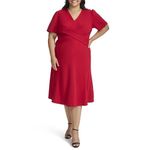 Tommy Hilfiger Women's Short Puff Sleeve Drape Crepe Sheath, Deep Scarlet, 20 Plus