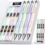 Nicpro 4 PCS Pastel Mechanical Pencil 0.7mm, Cute Fast Click Mechanical Pencils Set with 8 Tubes HB Lead Refills, Erasers, Eraser Refills for School, Student Writing, Drawing, Sketching - with Case