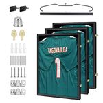 Jersey Frame Display Case Wood Display Case Shadow Box Extra Large Frame 32’’ x 24’’ with Locks, Hangers, Velvet Pinboard, and Wall Mount for Jersey and Uniform (Set of 3)