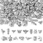 DanLingJewelry 150Pcs Mixed Styles Antique Silver Animal Spacer Beads Tibetan Style Bear Owl Cat Fish Beads for Bracelet Jewelry Craft Making