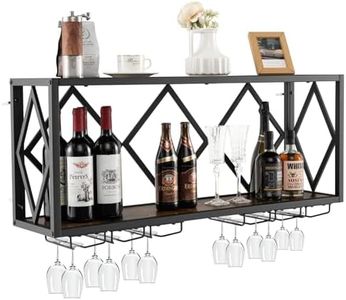 Giantex Wall Mounted Wine Rack, Wine Display Shelf w/Wine Bottle Rack & 6 Rows of Stemware Holder, Wine Storage Rack for 39 Bottles & 12 Glasses, Suitable for Kitchen, Living Room, Dining Room