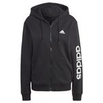 adidas Women's Essentials Linear Full-Zip French Terry Hoodie, Black/White, L