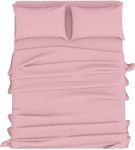 COTON MODE Pink Sheet Set (Fitted Sheet + Flat Sheet + Pair of Pillow Cases) - Polycotton Kingsize Bed Sheet Set - Easy Care King Size Bed Sheet - Pink Bed Sheets King Size