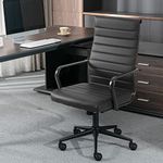 Okeysen Leather Office Desk Chair, Ergonomic Modern Conference Room Chairs with Wheels 360 Swivel, Executive Ribbed Height Adjustable Chair for Home Office.(Black)