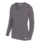 TCA Women’s Elle Long Sleeve V-Neck Running Training Workout Top with Thumbholes - Quiet Shade Marl, S