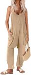 Ekouaer Womens Sleeveless Jumpsuits Spaghetti Strap Baggy Overalls Jumpers Casual Long Pants Rompers with Pockets Brown XL