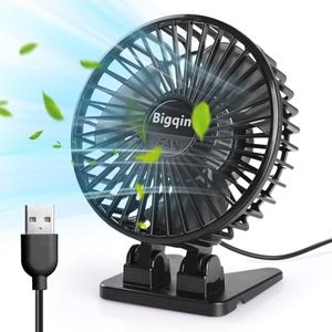 Bigqin Mini USB Fan Desk Fan Small but Powerful 3 Speeds Angle Adjustable Quiet Operation Personal Portable Fan for Home Office Car Outdoor Use, USB Powered ONLY (No Battery), Black