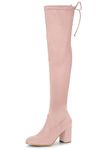 Allegra K Women's Chunky Heel Over the Knee High Boots Dust Pink 6 UK/Label Size 8 US