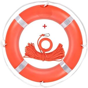 Life Ring 23 Inch, Boat Safety Throw Rings Orange Life Ring, Solid Life Preserver Ring with 98.5 FT Orange Water Floating Lifesaving Rope and Reflective Tape for Boat