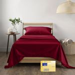 THREAD SPREAD Bettlaken-Set für Doppelbetten mit Fadenzahl 600, reine Baumwolle, 3-teiliges burgunderrotes Bettlaken für Doppelbett, Satingewebe, weiche Bettlaken-Set