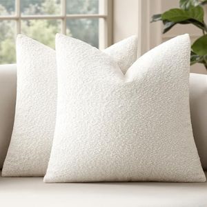 MIULEE 18x18 Inch Decorative Pillow Covers for Couch Bed Set of 2 Textured Boucle Neutral Throw Pillow Covers Cream White Accent Solid Pillowcases Sofa Living Room Home Decor