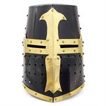 Medieval Knight Crusader Templar Helmet Black Mason Brass Cross with Liner | Halloween Party Costume Face Mask Helmets | LARP Black Armor Steel Helmets | Collectible Gifts Ideas | Adult Wearable