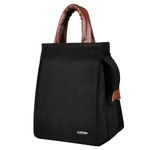 LOREM Blue Color Insulated Lunch Tote with Handle, Waterproof Reusable Lunch Bag for School, Office, Camping, Outdoor Activities (Black)