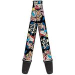 Buckle-Down Guitar Strap - REN & STIMPY Poses Black/Blue/Yellow - 2" Wide - 29-54" Length