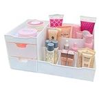 Large White Makeup Organiser for Cosmetics - Countertop Desk Organiser With Drawers for Vanity, Beauty, Hair, Nail, Perfume & Skincare - Perfect for Bathroom & Bedroom Storage - Uncluttered Designs