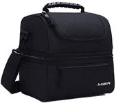 MIER Insulated Lunch Box Insulated Cool Tote Bag Lunch Kit for Men, Women, Double Deck Cooler (Black, L)