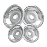 COZZIVITA W10196405 W10196406 Stove Burner Drip Pans for Electric Stove Top-Compatible with Whirlpool Electric Range-Thickening to Prevent Bent-Set of 4 Chrome Drip Pans, Silver