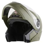 Steelbird SBA-7 7Wings ISI Certified Flip-Up Helmet for Men and Women (Large 600 MM, Dashing Battle Green with Clear Visor)