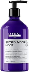 L'Oréal Professionnel Keratin Alpha Sleek Sulphate-Free Shampoo for Smoothing & Frizz Control, Hydration, Softness & Shine, Suitable for Coloured, Frizzy Hair, 500ml