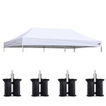 Eurmax USA 10x20 Pop Up Canopy Replacement Canopy Tent Top Cover, Instant Canopy Top Cover ONLY, Choose 30 Colors,Bonus 4PC Pack Canopy Weight Bag (10x20, White)