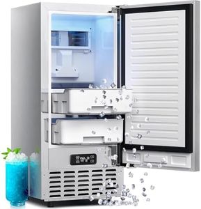Kismile 80 lbs/Day Under Counter Nugget Ice Maker, Dual Ice Baskets, Silver