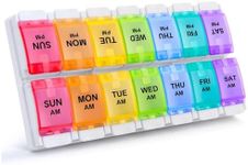 Sukuos AM PM Weekly Pill Organizer 2 Times A Day, Large Daily Pill Box Case 7 Day with Easy Push Button Design, Detachable Medicine Holder for Vitamin/Fish Oil/Supplements (Rainbow)