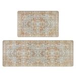 Homcomoda Distressed Kitchen Rugs and Mats Sets of 2 Non Slip Cushioned Anti Fatigue Kitchen Mats for Floor PVC Waterproof Comfort Floor Mats for Kitchen Laundry Office