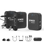 SYNCO Wireless Lavalier Microphone System, [Official] G1(A2) 2.4GHz Wireless Lapel Mic Dual Transmitter 1 Receiver for DSLR Camera Smartphone Camcorder