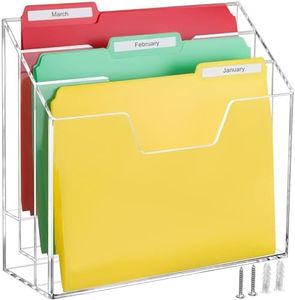 BEYGORM Acrylic File Folder Holder Organizer, 3 Tiers Clear Wall Hanging Magazine Organizer, Desktop Large Vertical Tiered Folder Holder for Office and Home, Upright File Storage Organizer for Desk